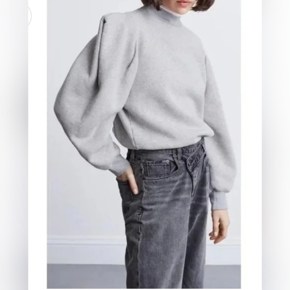 Agolde Tops - AGOLDE Folded Puff Sleeve Mock Neck Long Sleeve Cotton Sweatshirt Medium